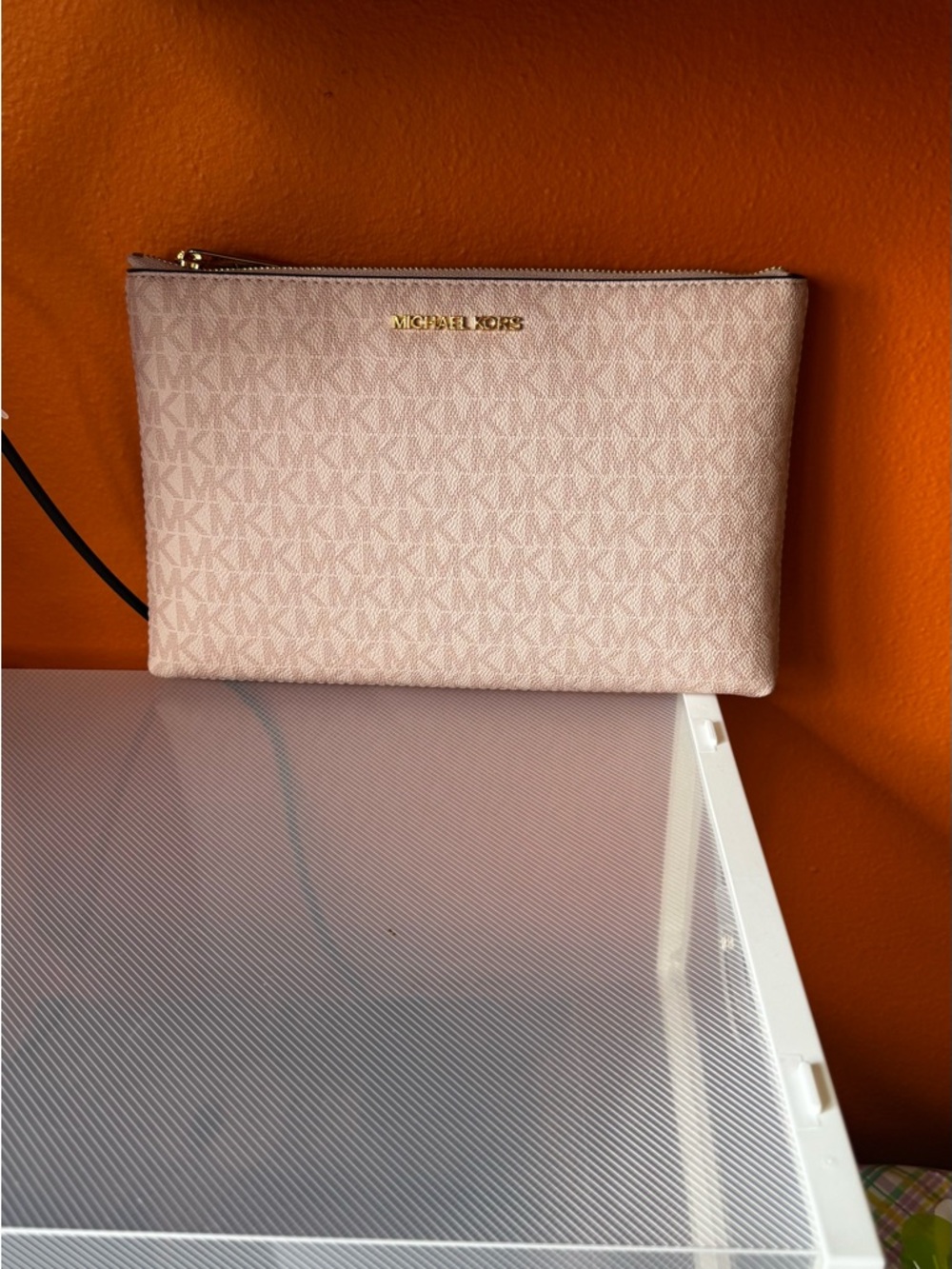 Michael Kors Blush Pink Signature Zip Pouch Clutch